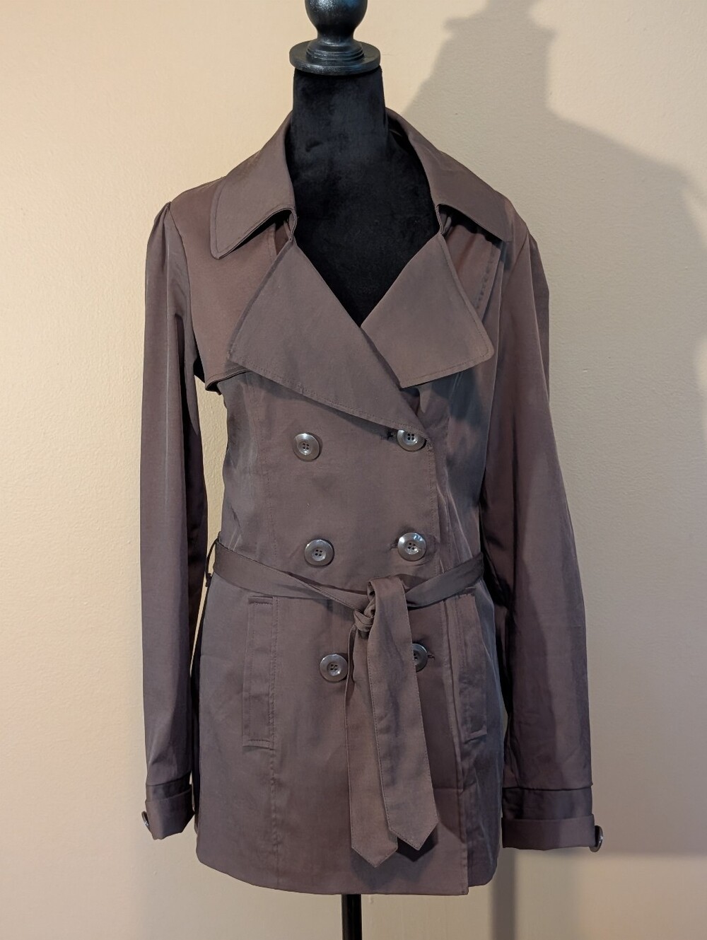 Vertigo Paris Brown Belted Double-Breasted Short Trench Coat. Sz Med. Classic.